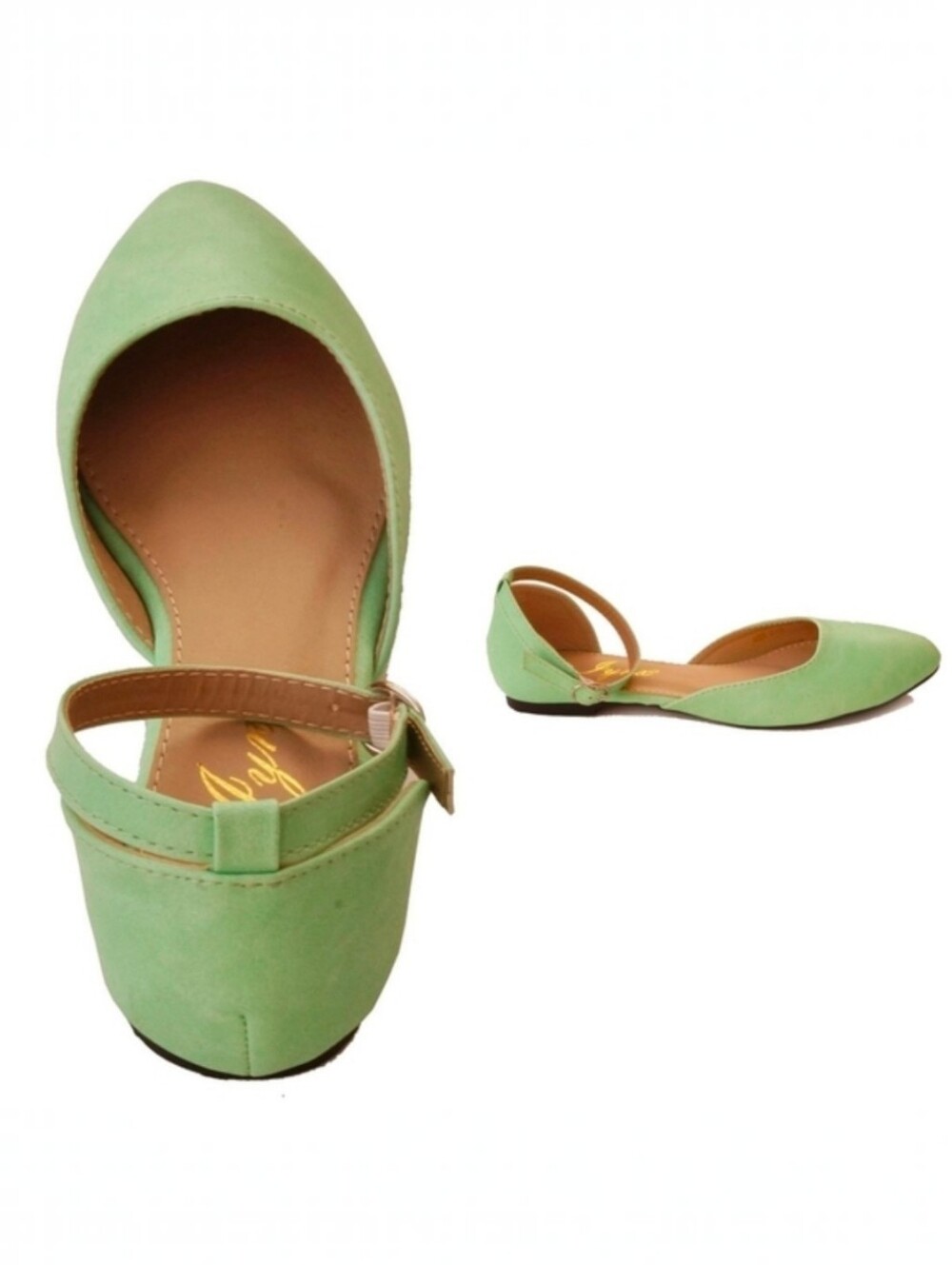 Iynx Mint Green Pointed Toe Ankle Strap Flats NWOT Size 8 Women's Suede
